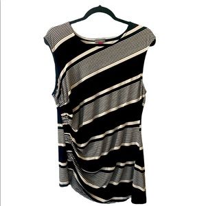Vince Camuto Size Large Black and White Striped Tank with Side Ruching